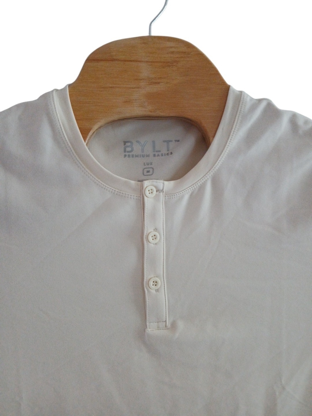 BYLT Premium Basics Bone Henley Drop-Cut LUX Mens Medium Short Sleeve